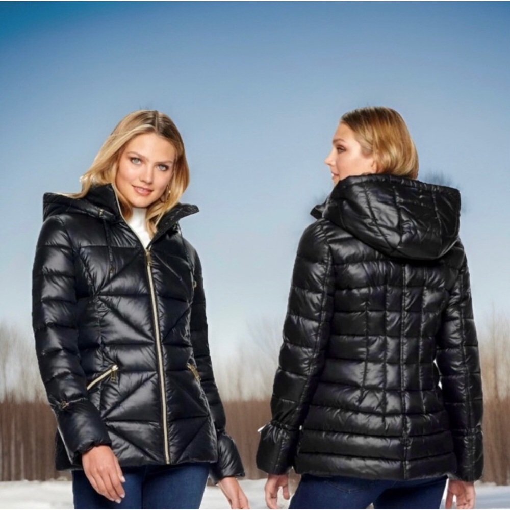 Nine West Black Quilted Hooded Puffer Jacket